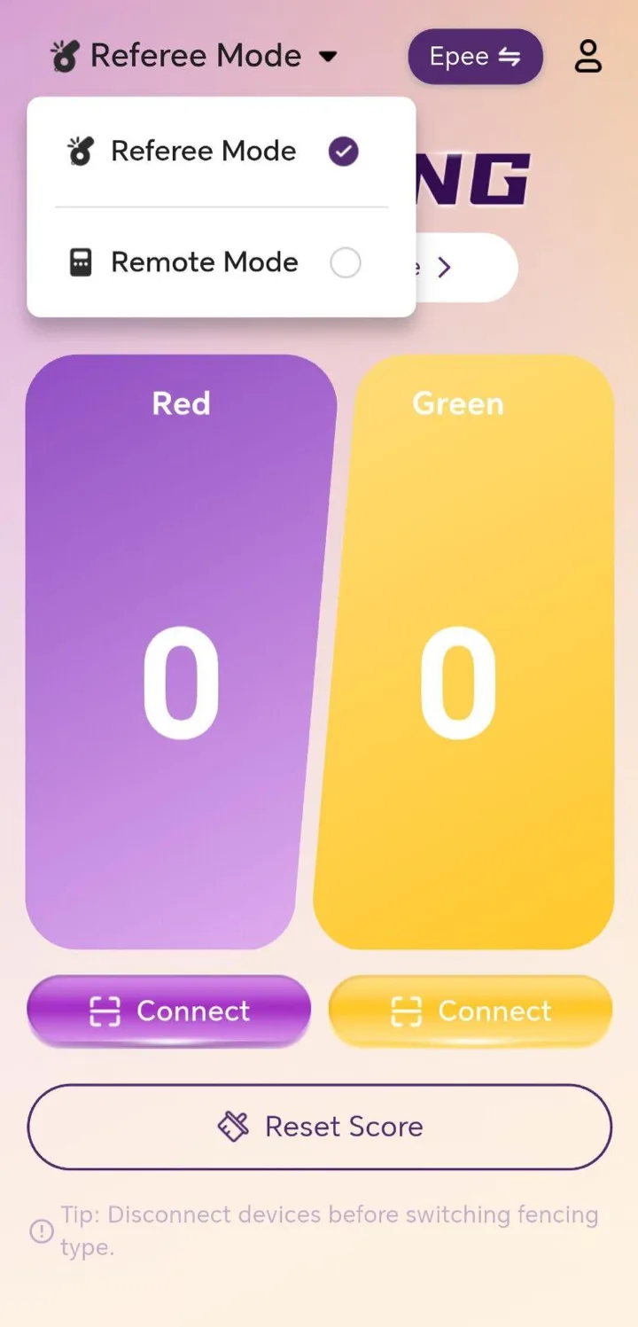 Mode switch menu between Referee and Remote modes