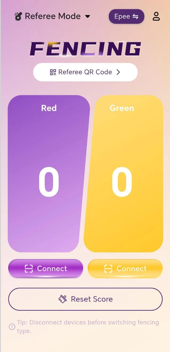 Referee Mode screen showing Red and Green scores