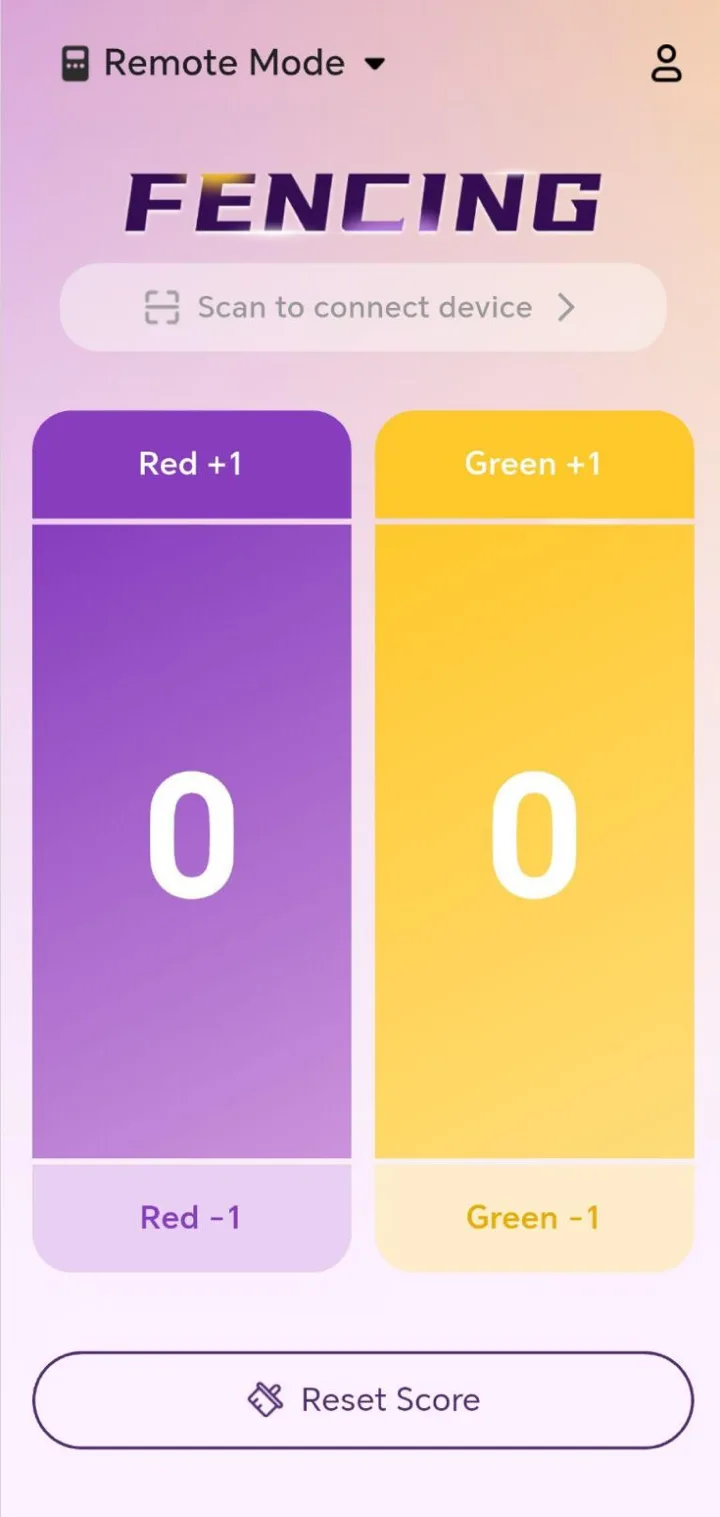 Remote Control Mode screen with manual score buttons